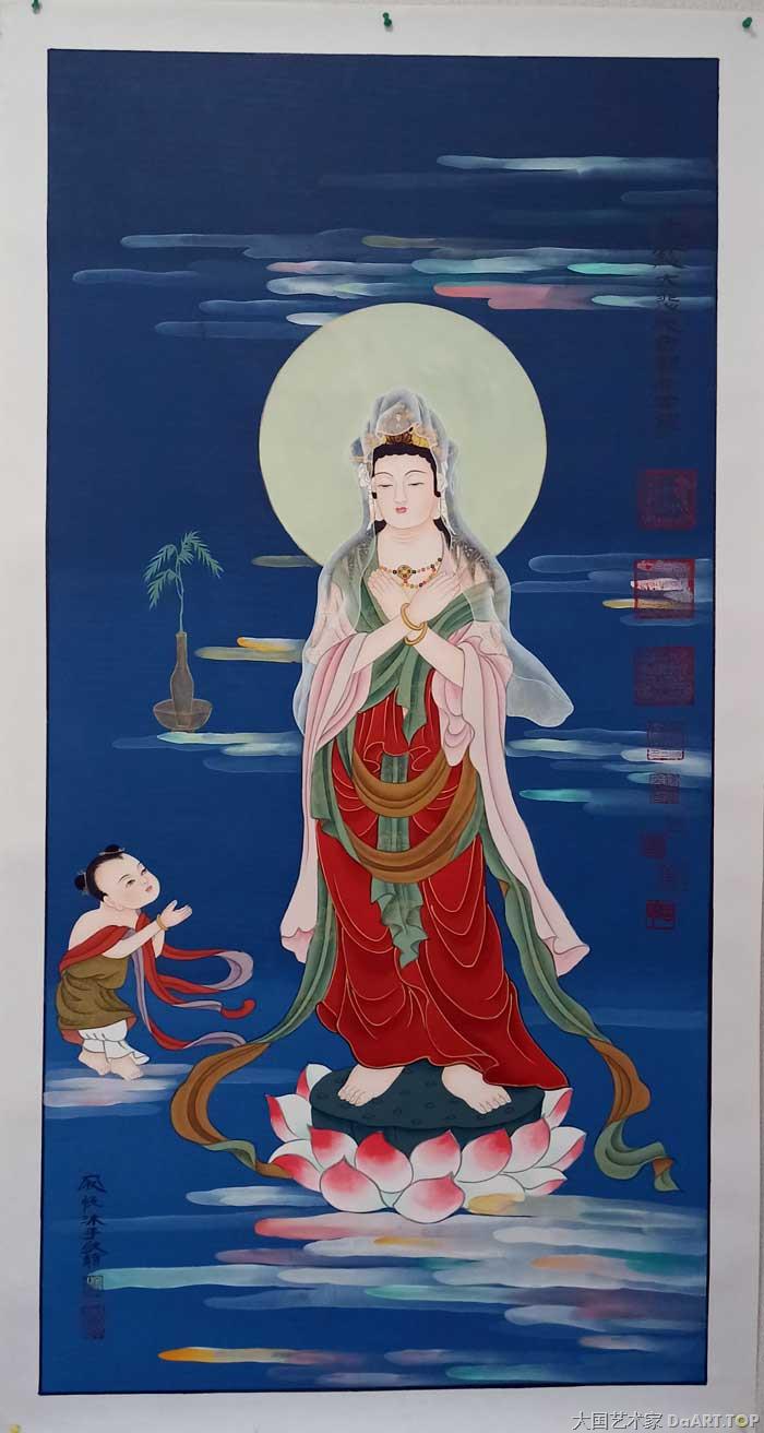 普陀山宝印加持佛画系列｜韩必恒观音宝相墨宝 配盖皇帝御赐三宝大印（金印，龙印，玉印）