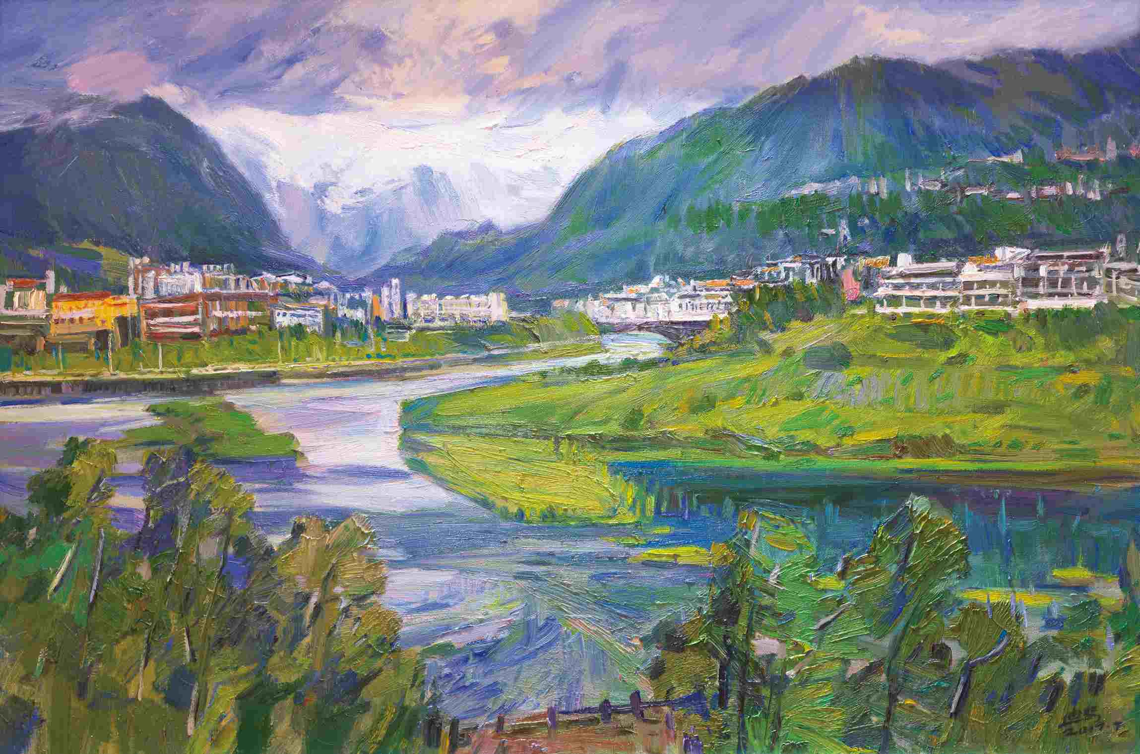 汶川的重建家园（油画）。范迪安壮丽70年·奋斗新时代 | 同心共筑中国梦 书画讴歌新时代