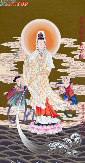 普陀山宝印加持佛画系列｜韩必恒观音宝相墨宝 配盖皇帝御赐三宝大印（金印，龙印，玉印）