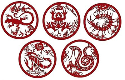 五毒 蝎子、蛇、蜘蛛、蜈蚣、蟾蜍