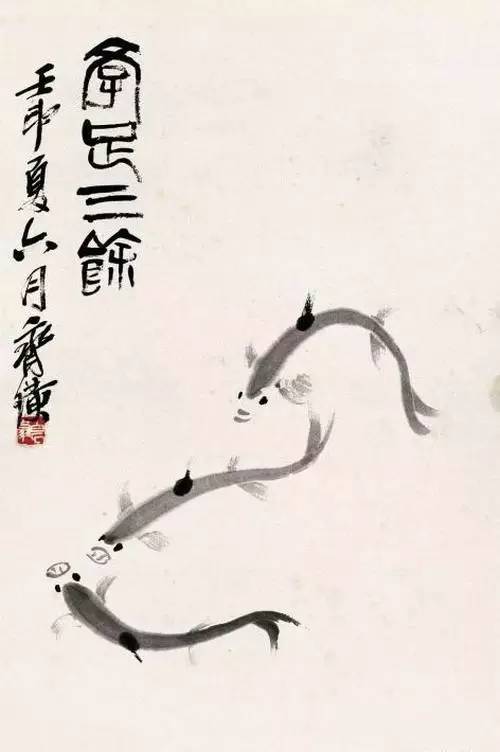 齐白石国画直幅落款字下盖印，直下底角，不可再盖压角閒章。如右上落款，左下角可盖閒章