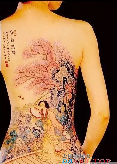 人体彩绘刺绣《宝钗戏蝶图》艺术摄影彩绘