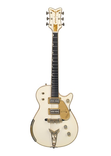 Fred Gretsch制造公司约1958年于美国纽约布鲁克林制造。实心电吉他，白色Penguin，6134型号。估价：100,000-150,000美元。此拍品于2019年6月20日佳士得纽约「大卫·吉尔摩吉他珍藏」拍卖中呈献。