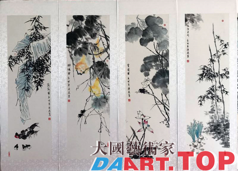 《四条屏》 作者： 当代著名画家王涌泉