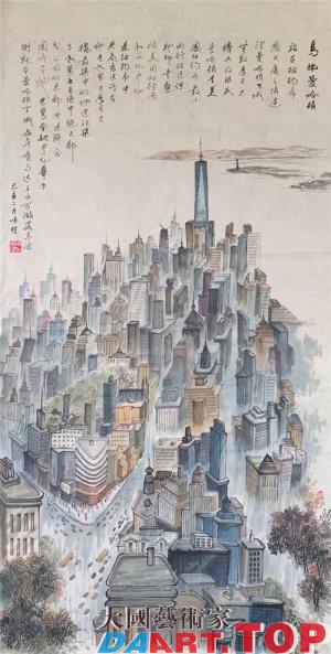 《鸟览曼哈顿》陈顺耀著名书画家 作品规格4尺整张
